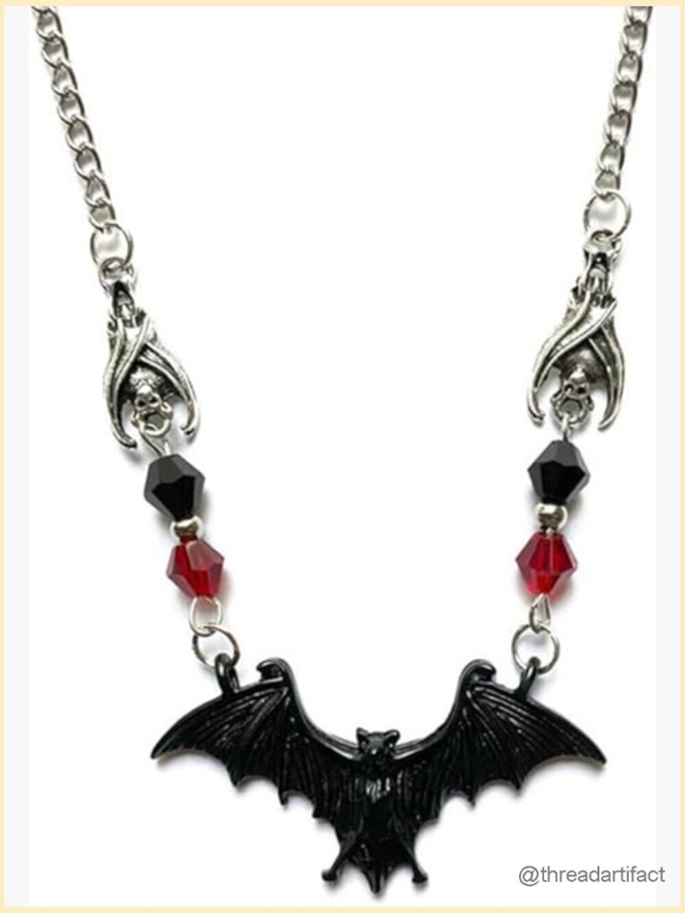 Vintage Gothic Bat Pendant Necklace with Red Crystal Gem Punk Style